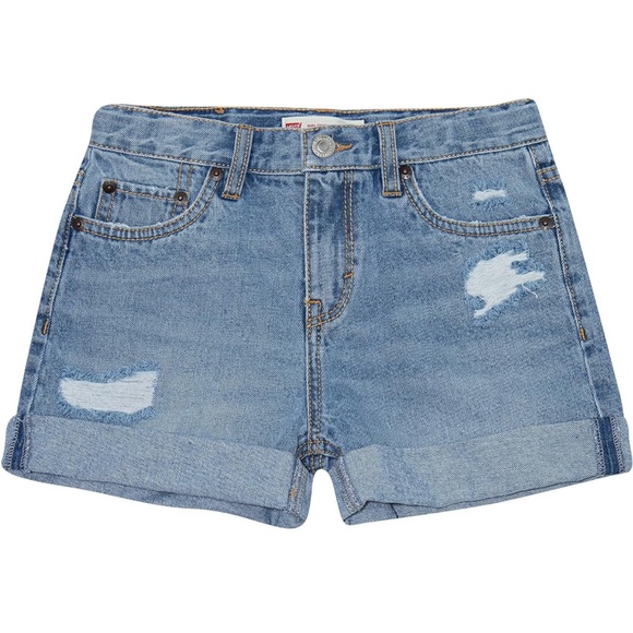 Levi's Girls Girlfriend Fit Denim Shorty Shorts cuff roll up button 8 adjustable - Picture 2 of 10